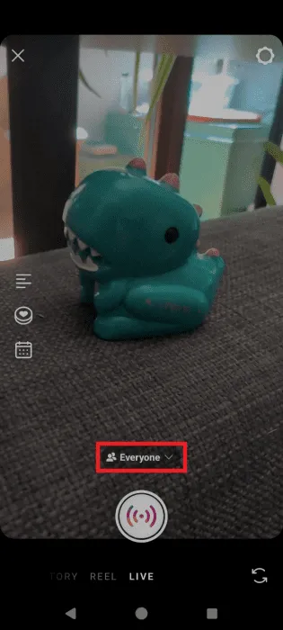 Tippen Sie in der mobilen App auf die Option „Jeder“ in Instagram Live.