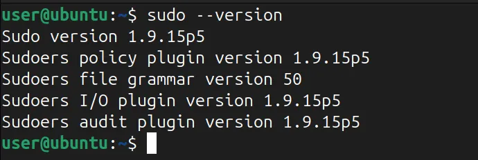 在 Linux 終端機中檢查 sudo 的版本。