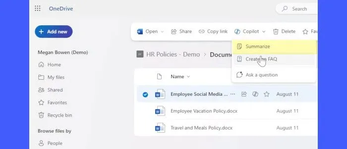 Zusammenfassen mit Copilot in OneDrive