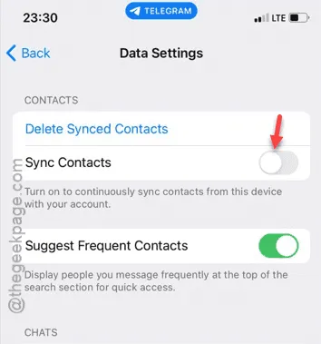 synchroniser les contacts désactivé min