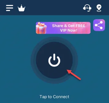 VPN電源ボタンをタップします