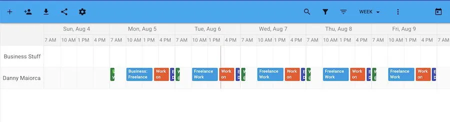 La extensión TeamCal para Chrome con diferentes calendarios de Google a la vista