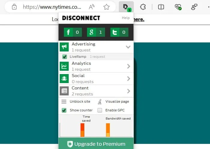 「Disconnect」は、ユーザーの好みに応じて、Web サイトをブロックまたはブロック解除します。