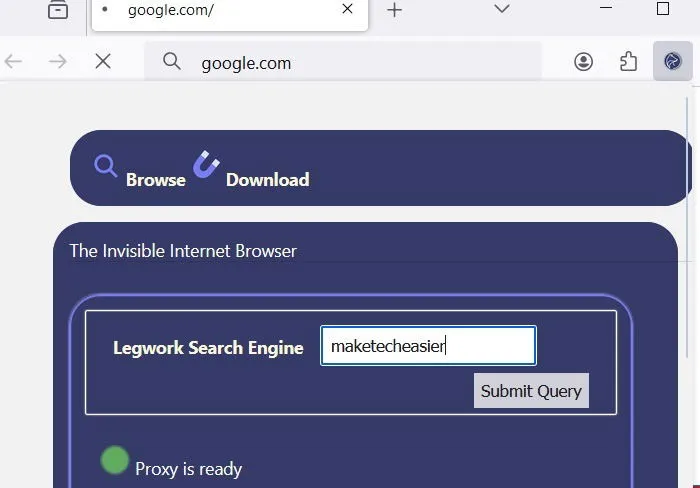 Il browser Internet invisibile, I2P, sul browser Firefox.