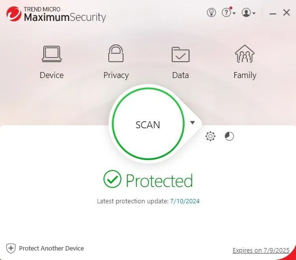 Finestra della dashboard principale di Trend Micro Premium Security sul desktop.