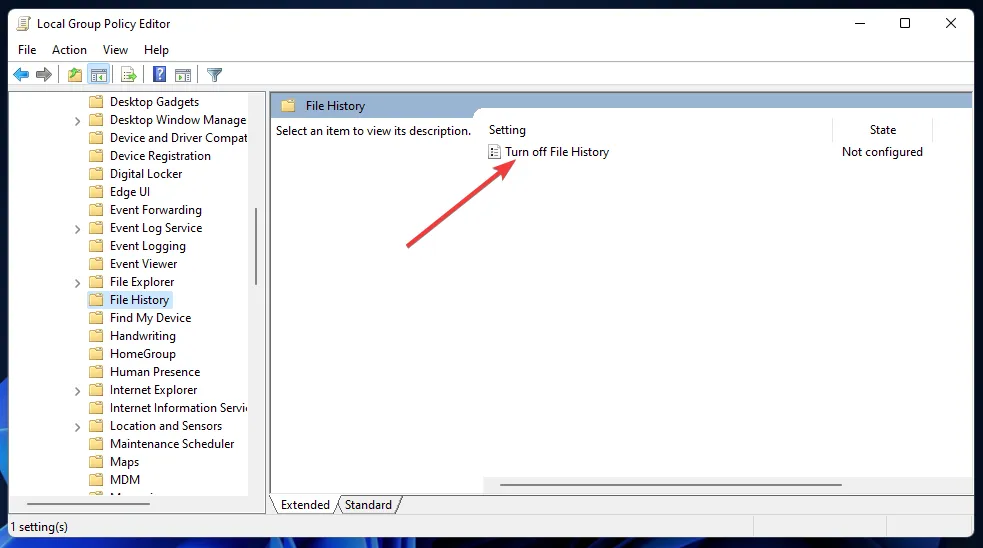 Schakel het beleid voor bestandsgeschiedenis uit in Windows 11 Bestandsgeschiedenis