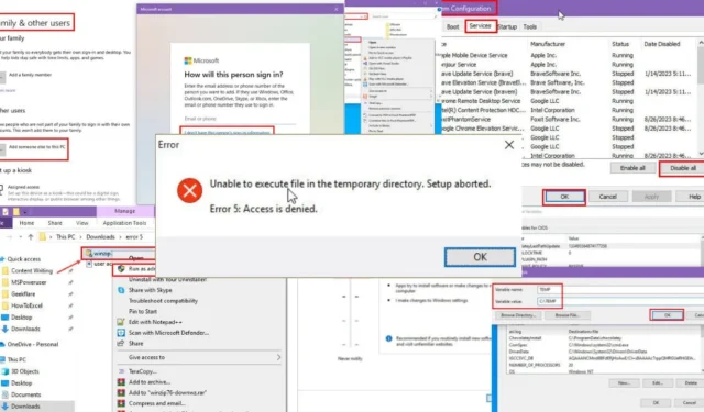 Impossibile eseguire il file nella directory temporanea Errore 5 risolto