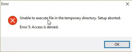 No se puede ejecutar el archivo en el directorio temporal Error 5