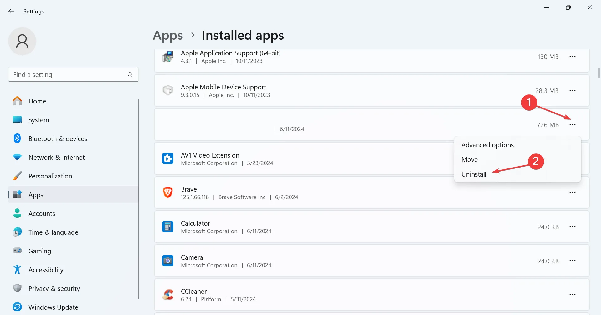 désinstaller des applications