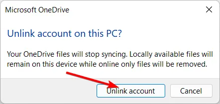 unlink-acc onedrive rood x