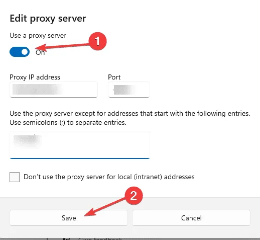 użyj serwera proxy wyłącz