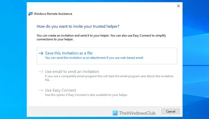 L'opzione Usa e-mail per inviare un invito è disattivata in Assistenza remota di Windows