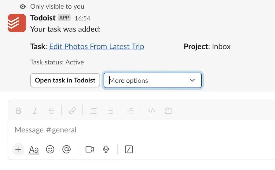 Voeg een taak toe via de Slack-integratie van Todoist