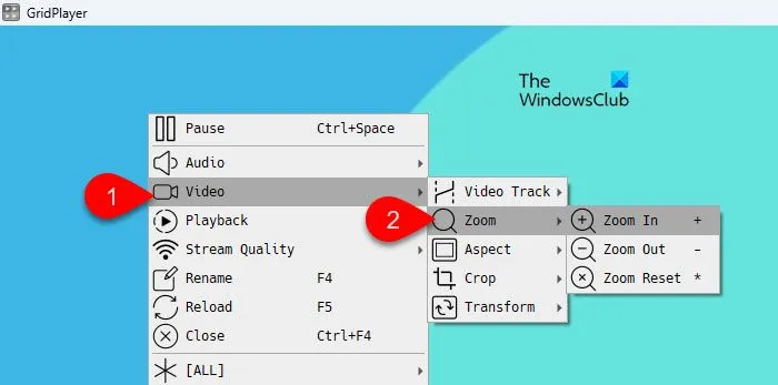 Submenú de vídeo GridPlayer