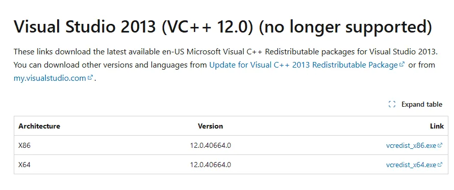 Visual Studio 재배포 가능 다운로드