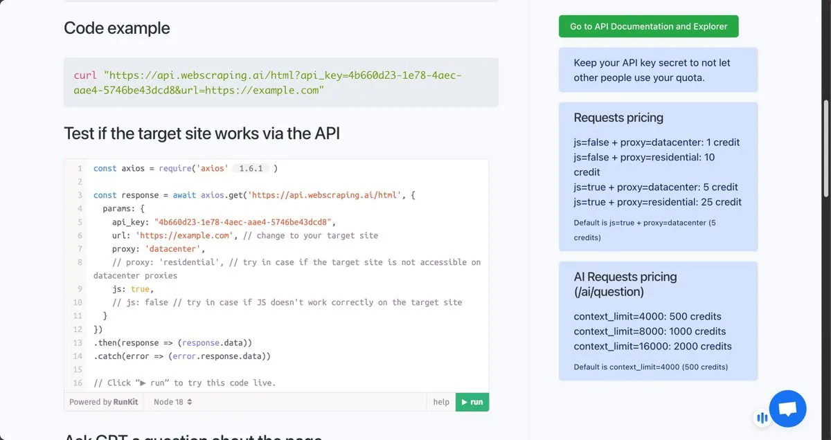 Ejemplo de código de Webscraping Ai