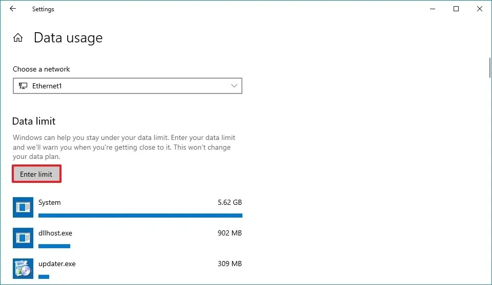 Limit wykorzystania danych w systemie Windows 10