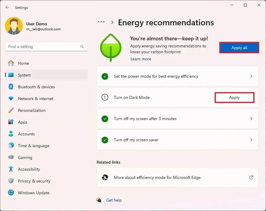 Appliquer les recommandations énergétiques sur Windows 11