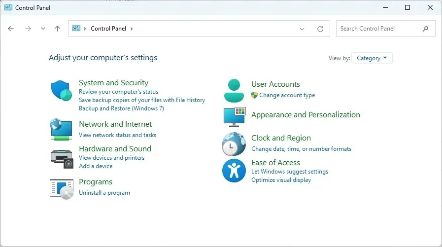 Configuratiescherm op Windows 11