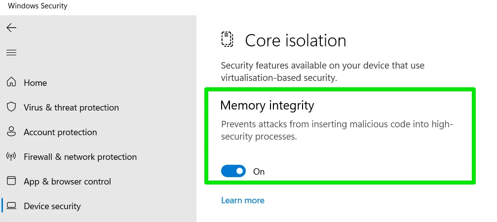 Włącz izolację rdzenia w systemie Windows 11