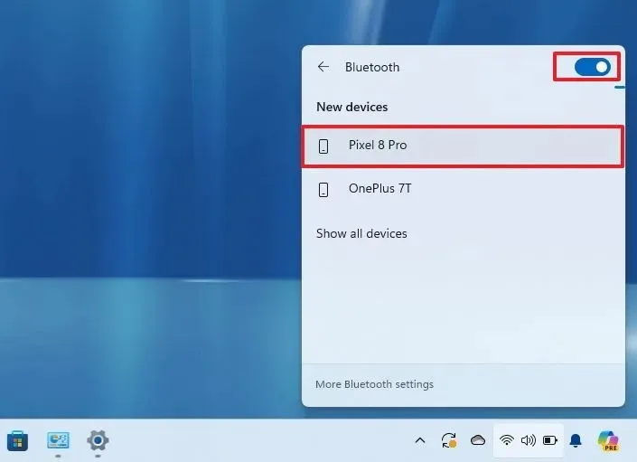 Bluetooth-Liste der Windows 11-Schnelleinstellungen