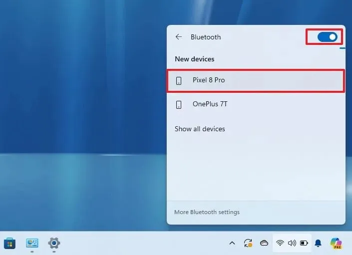 Lista szybkich ustawień Bluetooth w systemie Windows 11