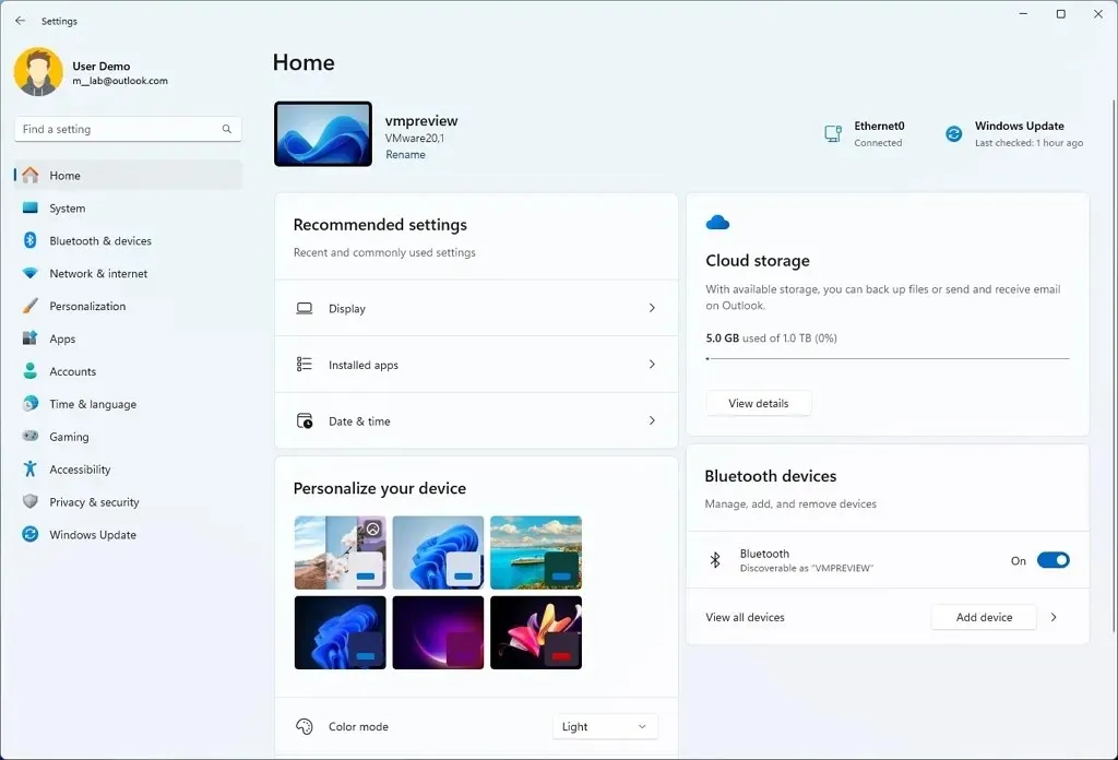 Aplicación de configuración de Windows 11