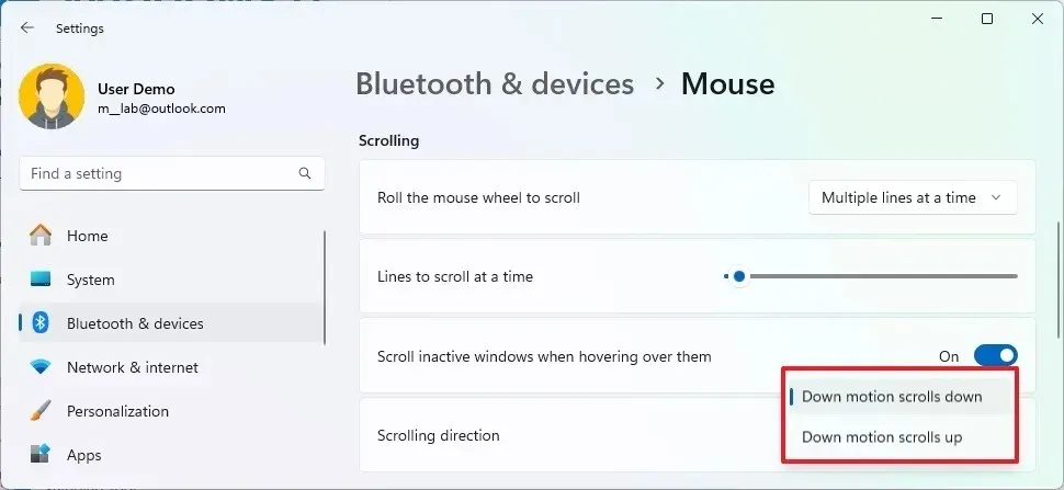 Cambiar la dirección de desplazamiento de la configuración de Windows 11