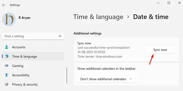 Windows 11 — Synchronizuj datę i godzinę