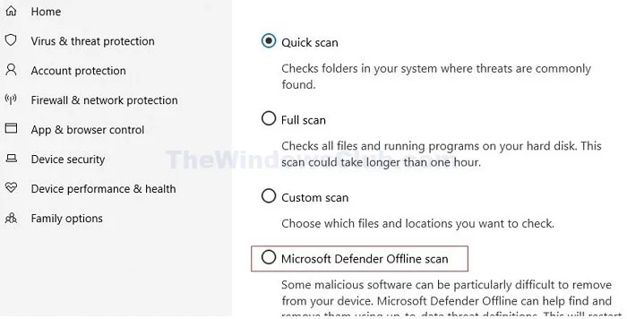 Scanoptionen von Windows Defender