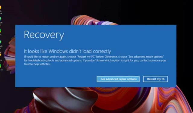 Oplossing: Het lijkt erop dat Windows niet correct is geladen