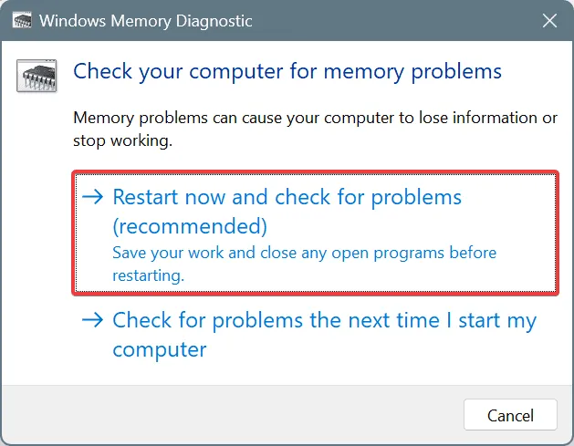 Diagnostica della memoria di Windows