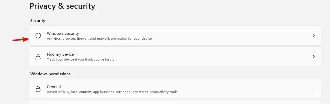 Aplicación de configuración de seguridad de Windows