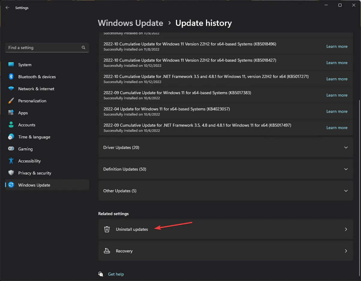 Windows Update – Historique des mises à jour