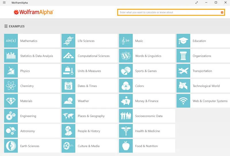 Wolfram alpha에서 사용 가능한 주제