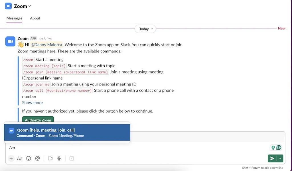 Zoom 應用程式與 Slack 集成