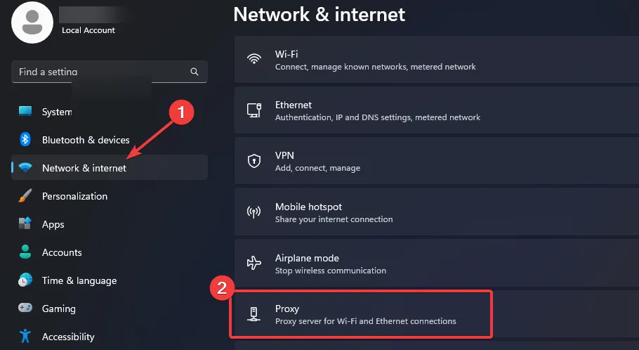 Impostazioni proxy di rete