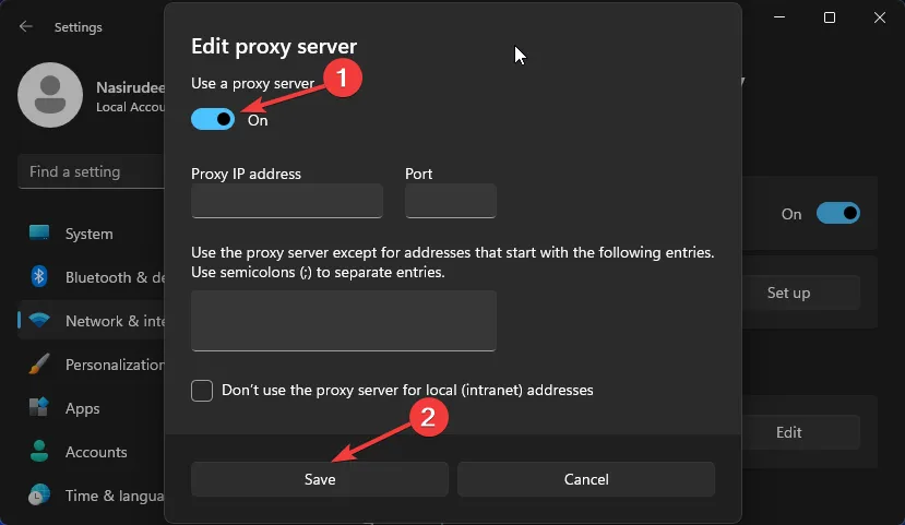 Disabilitare il server proxy