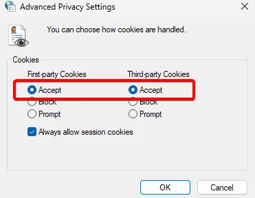 accept cookies