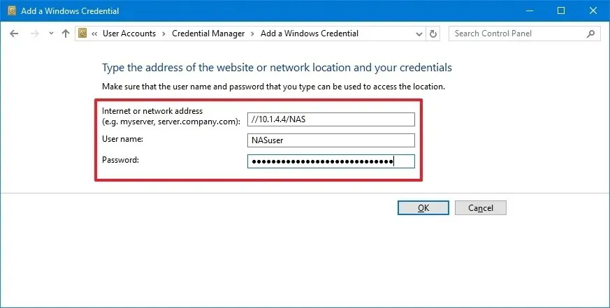 Ajouter des informations d'identification réseau sur Windows 10