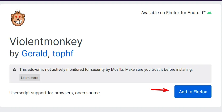 zu Firefox hinzufügen Violenmonkey