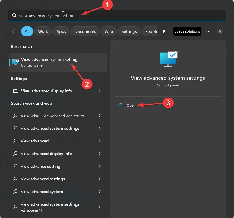 Menu Iniciar configurações avançadas do sistema