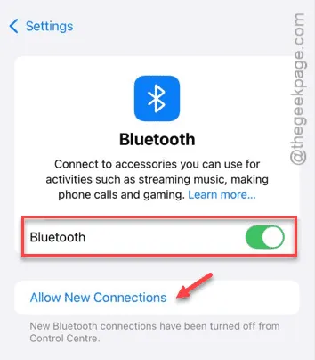 最小で新しい接続Bluetoothを許可する