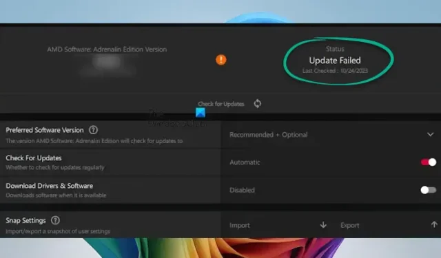 Come risolvere l’errore di aggiornamento software AMD non riuscito su Windows 11