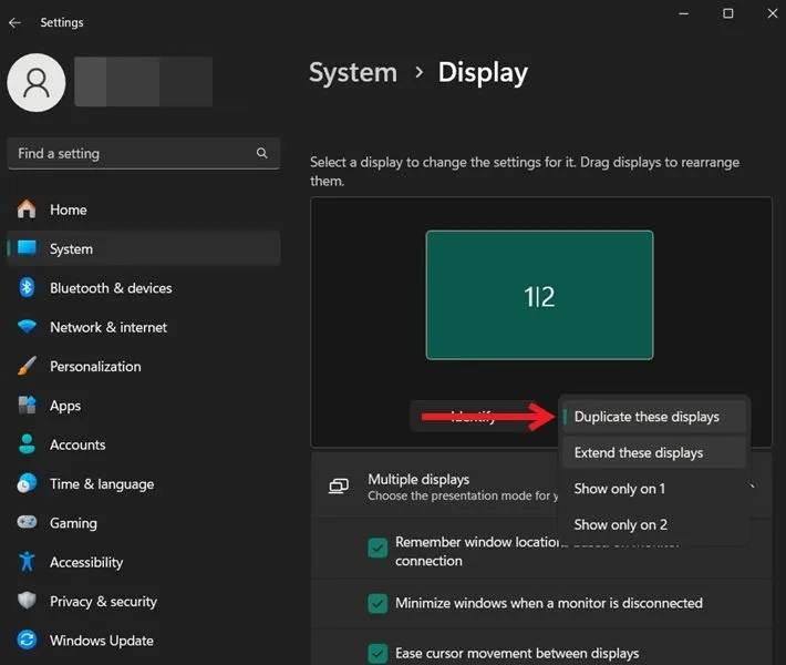 Configurando opções de segunda tela no PC.