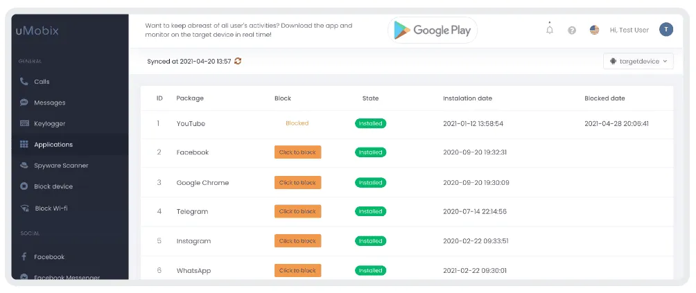 Monitoramento de aplicativos