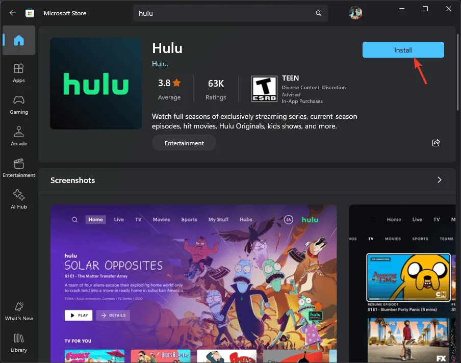 Instalar - código de error de hulu p-edu122