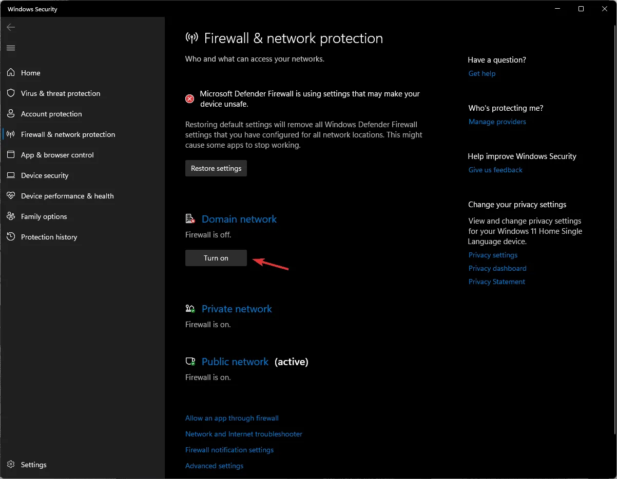 Activar - Seguridad de Windows - Prácticas recomendadas para el Firewall de Windows 11