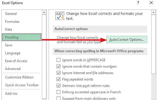 options de correction automatique