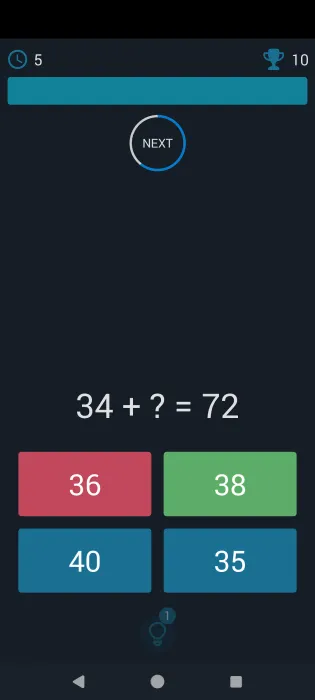 Vista de ejercicios en Juegos de matemáticas: Acertijos de coeficiente intelectual cerebral en Android.